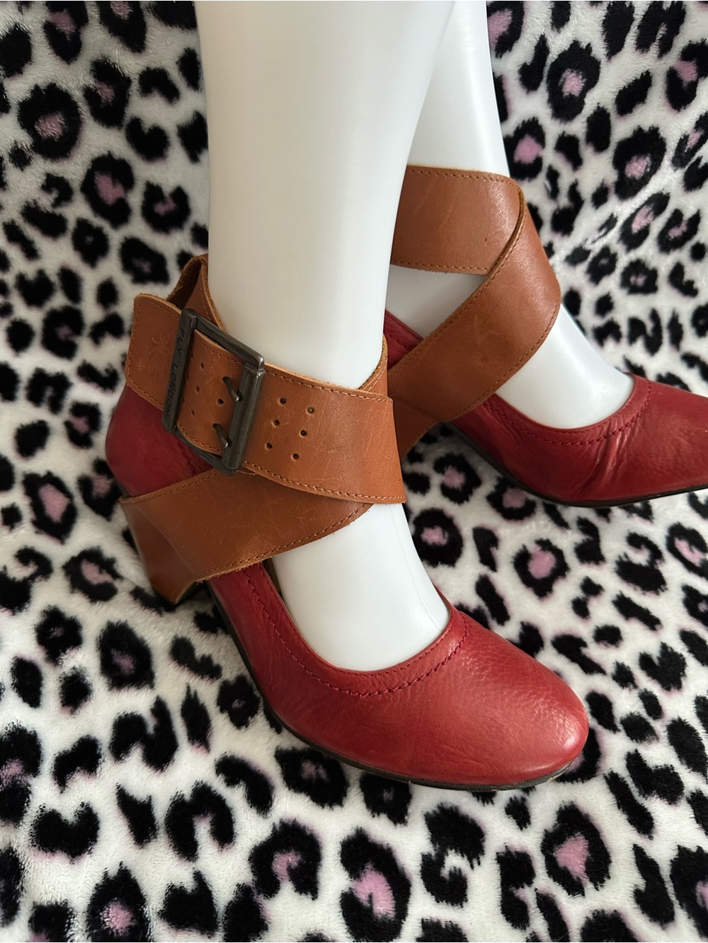 Fly London Ankle Strap Buckle Leather Heels Size 38